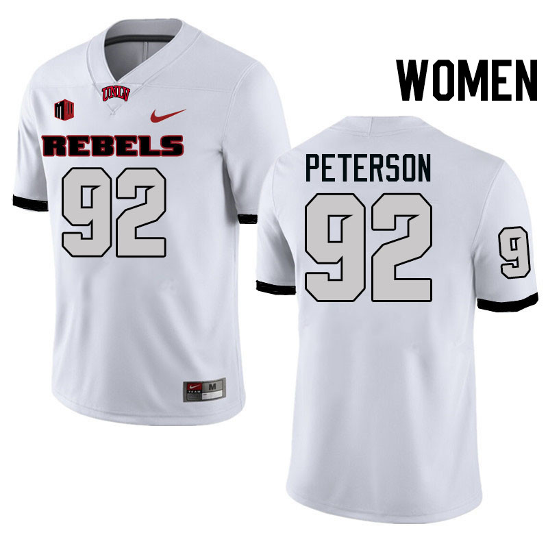 Women #92 Maxwell Peterson UNLV Rebels College Football Jerseys Stitched-White